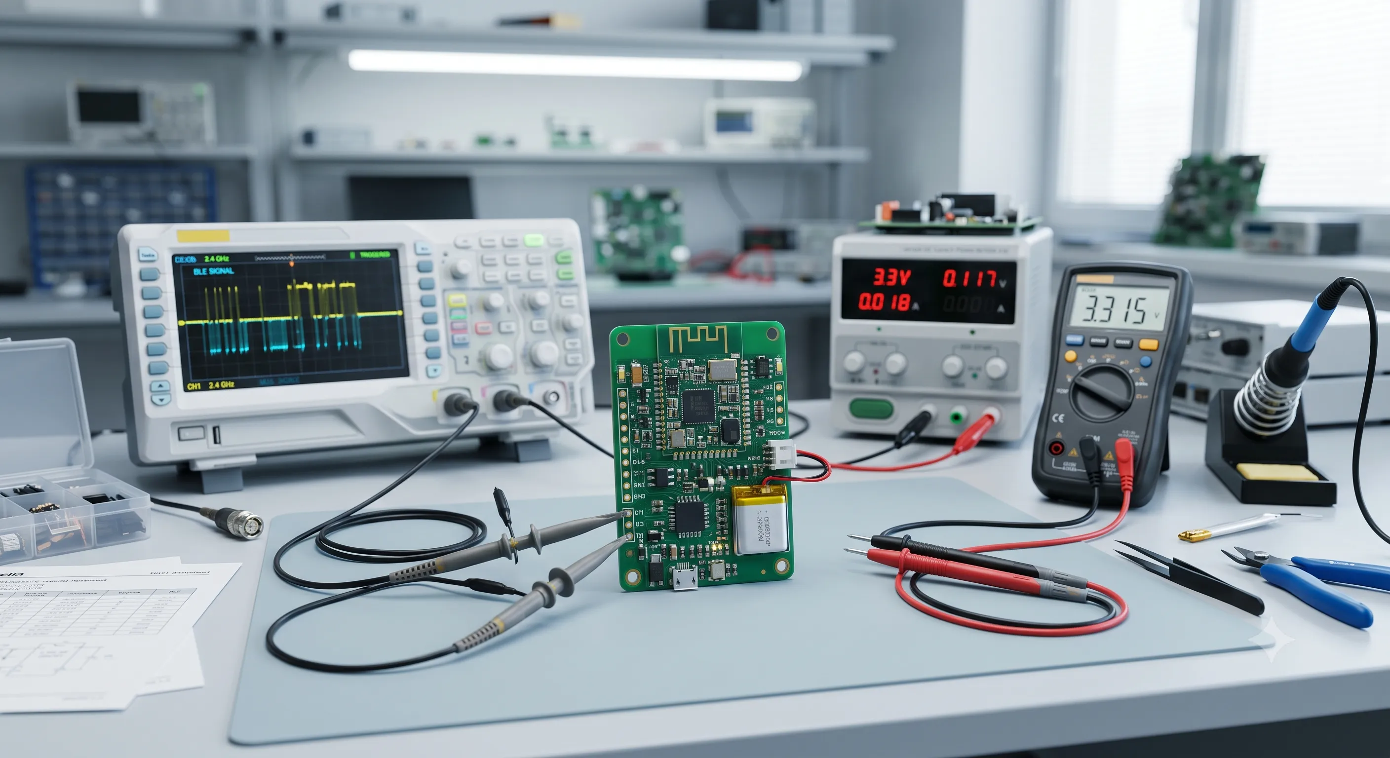 Sensor conectado BLE — bancada de desenvolvimento da IMPLE